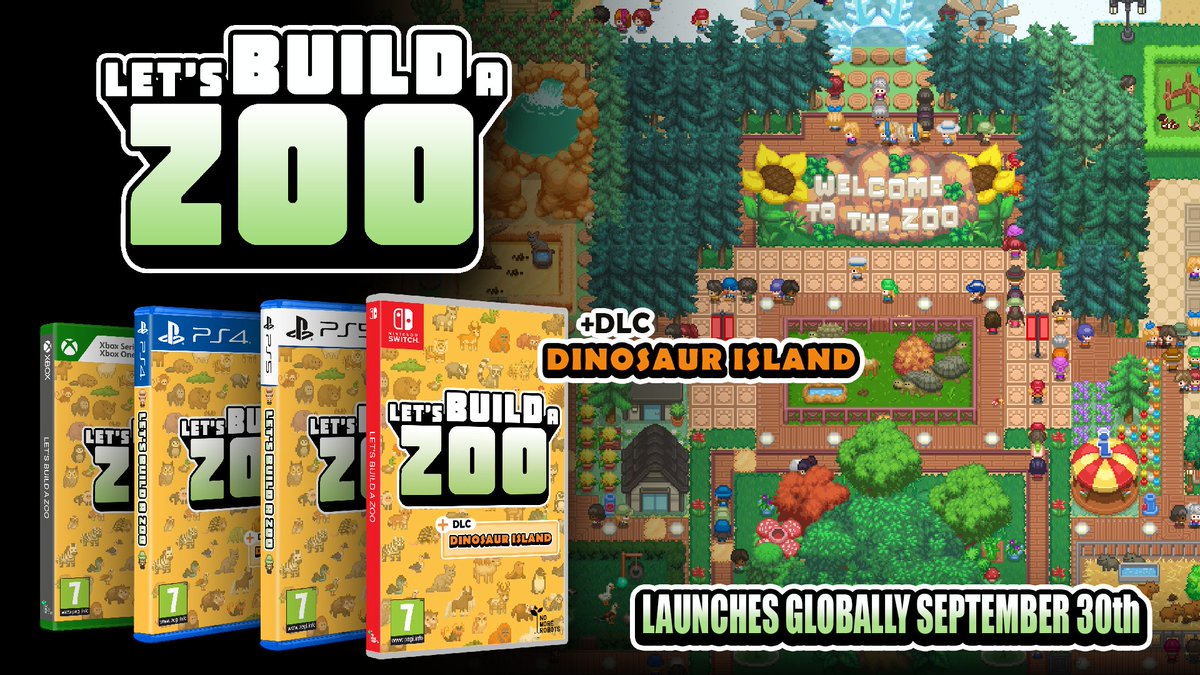 silverliningint's tweet photo. Physical versions of Let's Build A Zoo will be launching on September 30th, 'Dinosaur Island' DLC included. 🦕

The game will be available globally on Xbox, PS4, PS5 and Nintendo Switch.

Pre-order now at Signature Edition Games! Linked below 👇

🟡 https://t.co/9vhYXAS9DK 🟡 https://t.co/3wowdKo7Uz