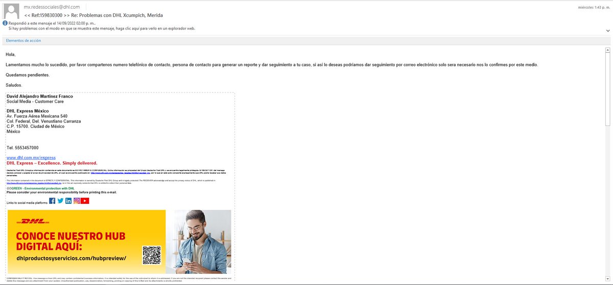 Victor_estudi's tweet photo. @DHLMex @DHLMexayuda @DHLAmericas Pues nomas no veo que den seguimiento... este fue el ultimo correo que recibi, y respondi... y nomas no... @DHLMex @DHLMexayuda @DHLAmericas https://t.co/fqVNMr2to6