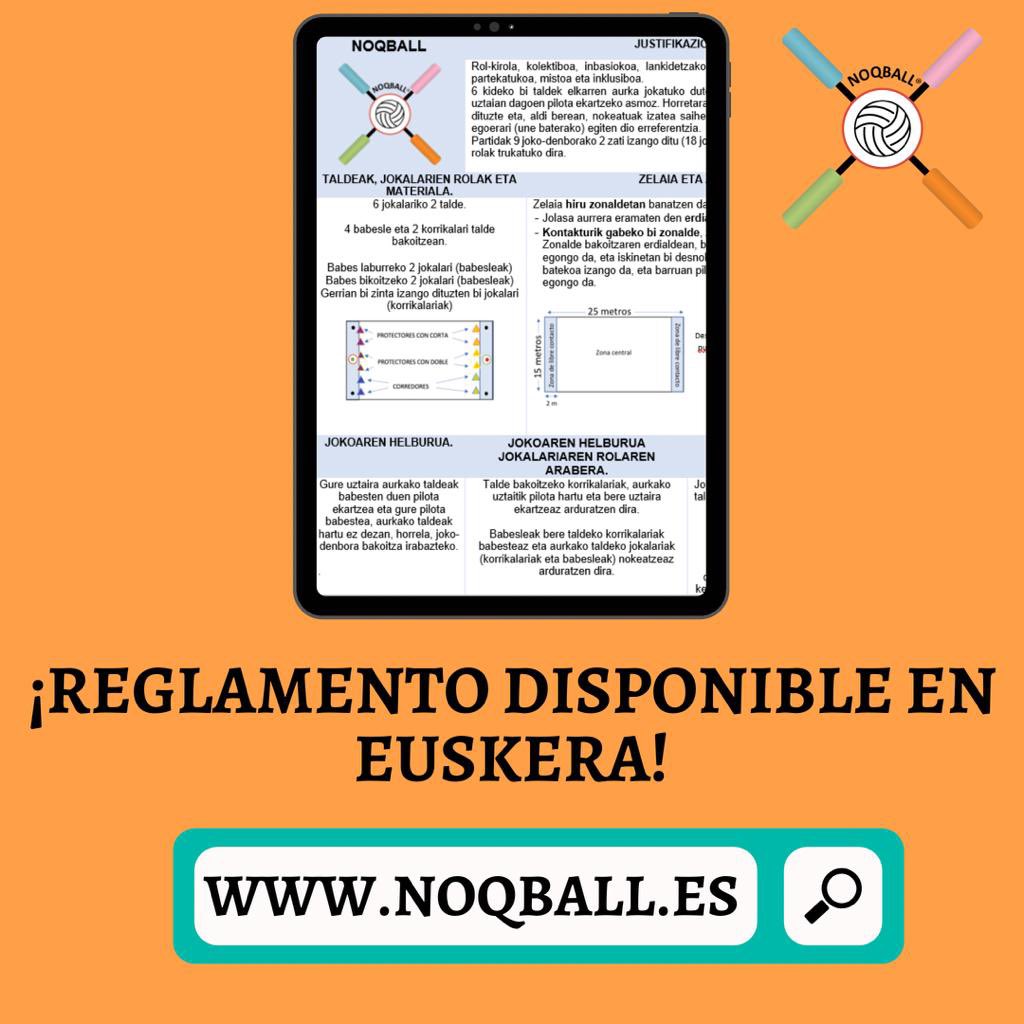 ¡Comenzamos un nuevo curso con el reglamento sobre Noqball en euskera!
¿No sabes qué es el Noqball?
1️⃣Accede a nuestra web noqball.es 
2️⃣Entra en nuestro reglamento en castellano, inglés, catalán y euskera
Ya no hay excusa
❇️¡Gracias Unai O.! #edufis #ef #educacion