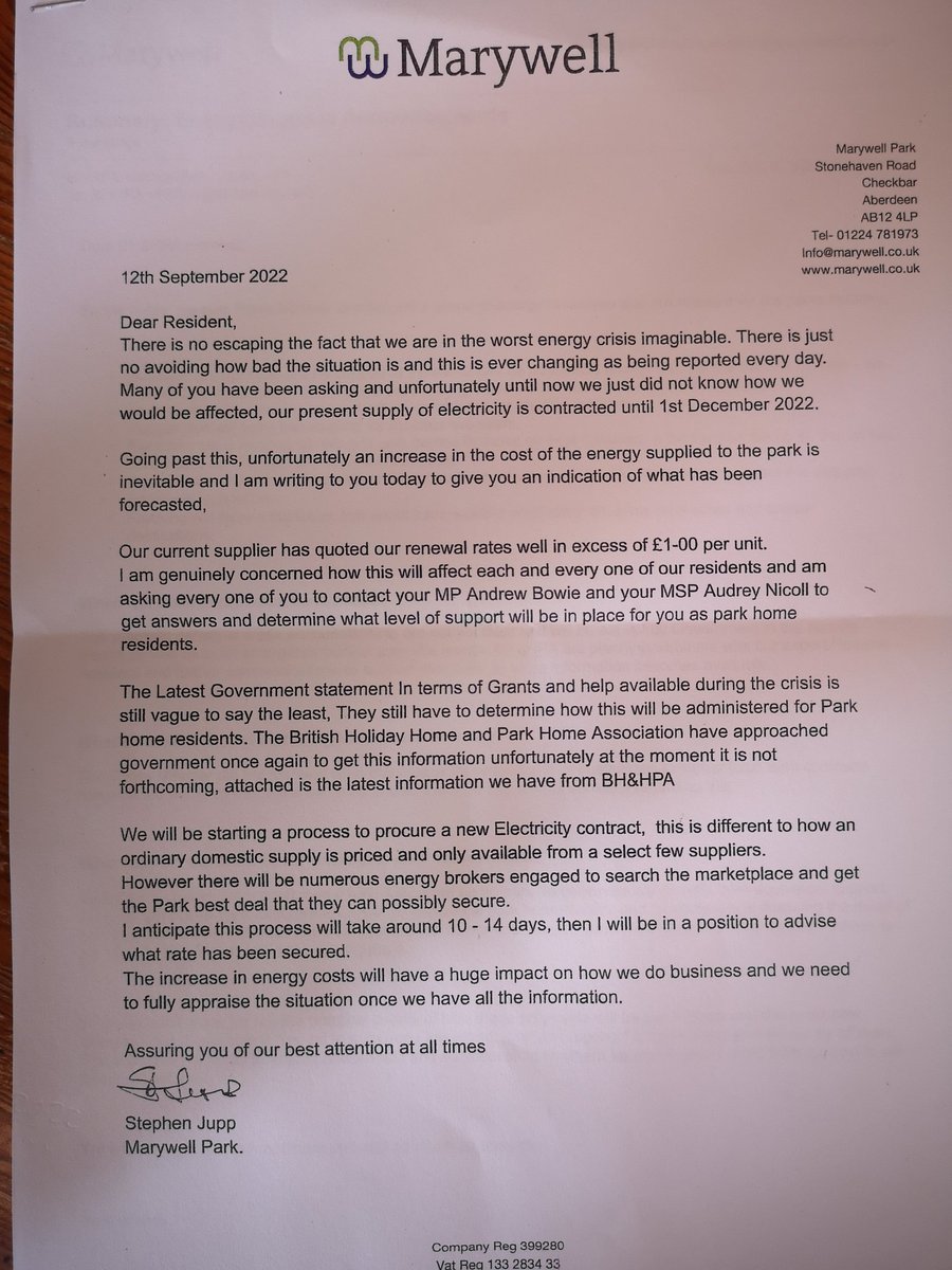 rustylug's tweet photo. @AndrewBowie_MP.. Just spoke to your office about this as park home residents don't seem to be getting offered any help with their electricity bills. Note.. We pay our electricity to the site owner and take meter readings every month. https://t.co/cMo3lOtPuu