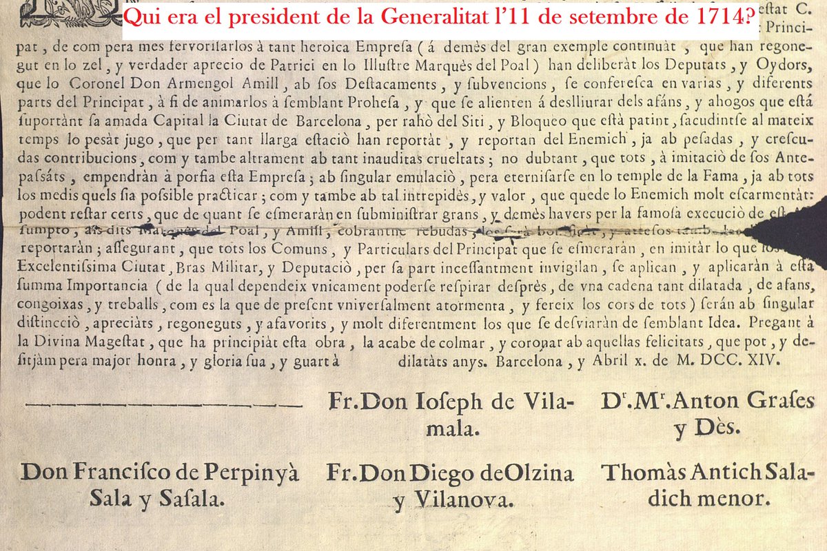 Qui era el president de la Generalitat l’11 de setembre de 1714? Molts tenen molt present la figura del Conseller en cap durant el setge, però pocs recorden qui presidia la Diputació del General llavors i, per tant, qui va ser l’últim president de la Generalitat lliure...