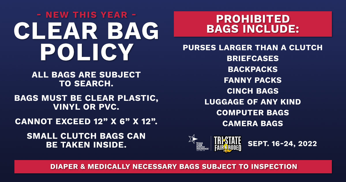 tristatefair's tweet photo. 🚨 PLAN AHEAD! A friendly reminder about our new clear bag policy. https://t.co/NhxdvvTxmK