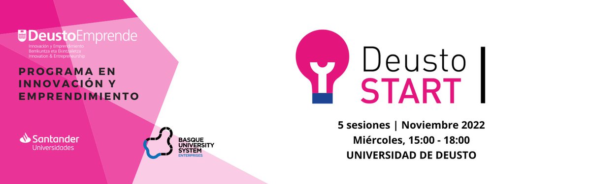 deustoEmprende's tweet photo. 🔔 ¿Conoces #DeustoSTART I? 🔔 

💡 Pon en práctica tu creatividad y aprende más acerca del #emprendimiento 

🎓 Programa dirigido a alumnado de 2º, 3º, 4º y 5º curso de cualquier grado en campus de Bilbao de la Universidad de @deusto.

Más información 👉 https://t.co/LXGKpxT9gt https://t.co/8J1T1Z60fl