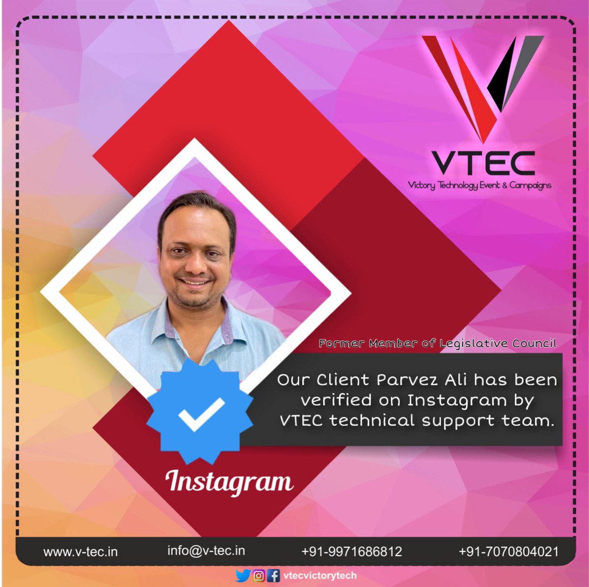 vtecvictorytech's tweet photo. Our Client @parvezaliamroha has been verified on Instagram by
VTEC technical support team. https://t.co/sRmUlyzRaY