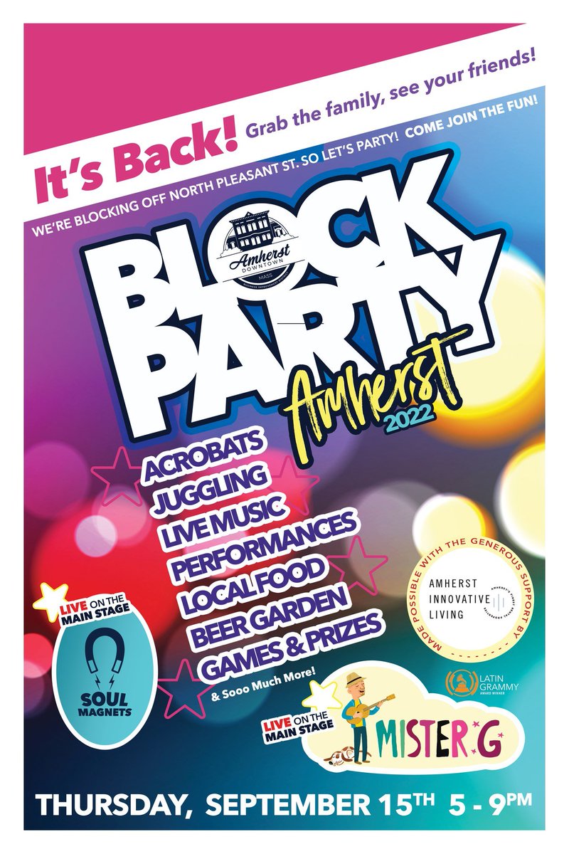 AmherstAreaCC's tweet photo. See you tonight at the #Amherst Block Party 2022 presented by @AmherstDownBID! #MyLocalMA #DestinationAmherst #AmherstDowntown #LoveMyLocal #BlockParty https://t.co/jxZRHhHkb4