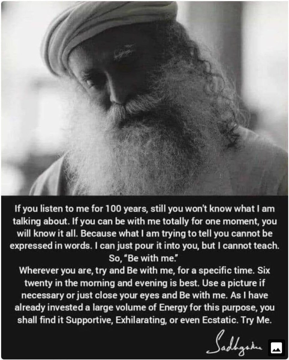 Ksareen30's tweet photo. If you listen to me for 100 years, still you wont know what I am talking about. If you can be with me totally for one moment, you will know it all - Sadhguru #Sadhguru https://t.co/XQHPVOjnmL