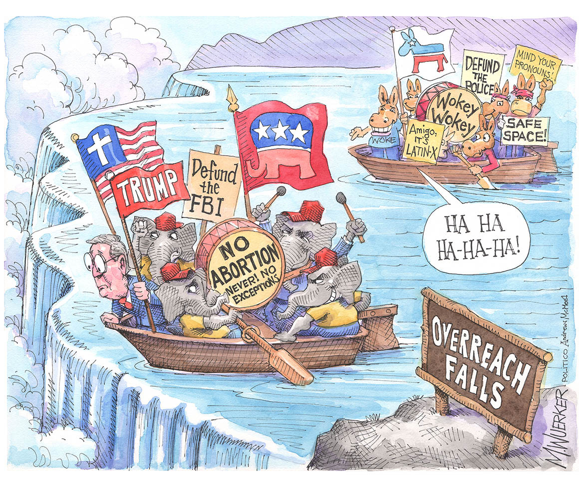 FWD_Texas's tweet image. One might get there first, but both parties are going over the edge. 

No litmus tests, no rage politics, no culture wars. @Fwd_Party is a new kind of party. #ForwardTogether

Credit: @wuerker