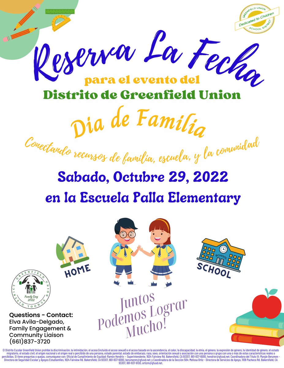 ProsperityElem1's tweet photo. 📢Save the date for Greenfield Union School District's Family Day on Saturday, October 29, 2022 at Palla Elementary School https://t.co/kLkOzbPvsP