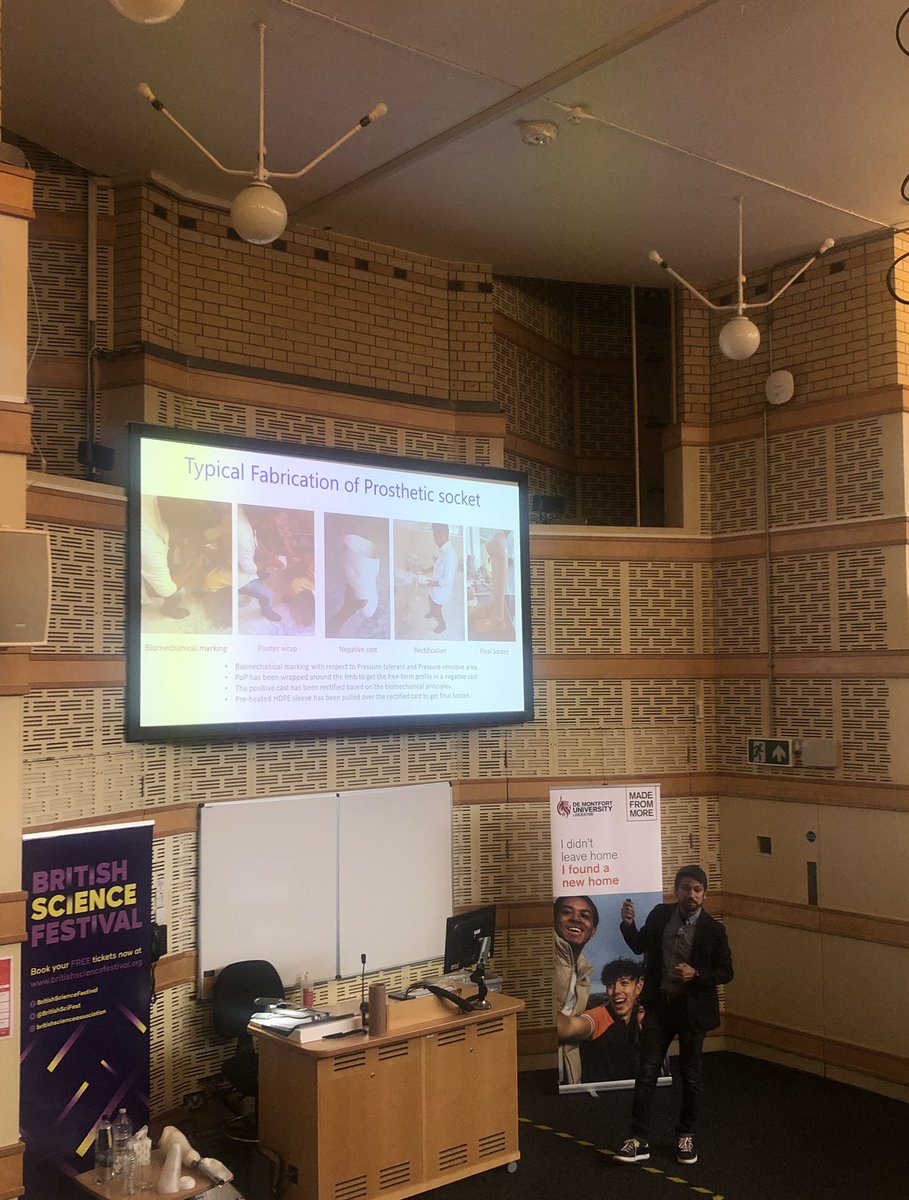BritishSciFest's tweet photo. To help combat plastic waste, we learnt how @dmuleicester academic Farukh Farukh has engineered a prosthetic limb socket made from recycled bottles at #BSF22 ♻️ https://t.co/aYF5Qyi7SC