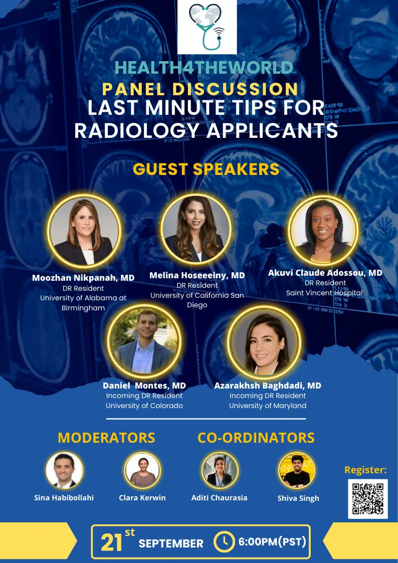 Health4TheWorld (@charityh4tw) on Twitter photo Join us 9/21 for a free <a href="/CharityH4TW/">Health4TheWorld</a> Panel Session with our star #radiology resident team members who have recently matched for their last minute tips and tricks on the process!
Register at: buff.ly/3DngQmQ
#RadRes #futureradres #foamrad #radtwitter #Match2023 Join us 9/21 for a free <a href="/CharityH4TW/">Health4TheWorld</a> Panel Session with our star #radiology resident team members who have recently matched for their last minute tips and tricks on the process!
Register at: buff.ly/3DngQmQ
#RadRes #futureradres #foamrad #radtwitter #Match2023