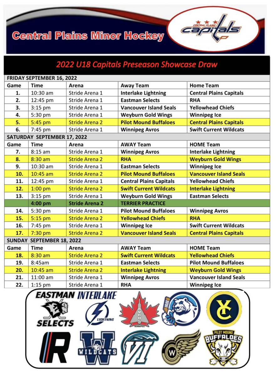 CapsFerd's tweet photo. 1 day &amp; 12th edition of CP Capitals Showcase will be under way! X out the action @StridePlace Portage la Prairie. 11 great teams/22 games in Super Facility. Can’t make it-catch the action on the Main Rink-14 Streamed Games at https://t.co/SwgH0jLFtp -@hockeymanitoba @GameOnHockey https://t.co/x3o6JVIwTO