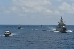 timesofindia's tweet photo. Reinforcing Indian Navy’s commitment to maritime security INS Tarkash is currently mission-deployed in Gulf of Guinea (GoG) for anti-piracy ops. INS Tarkash participated in a Joint Maritime Exercise with Nigerian Navy Patrol Ships NNS Kano, #Osun, #Sokoto & #Nguru: #IndianNavy https://t.co/6IsWhaWWKU