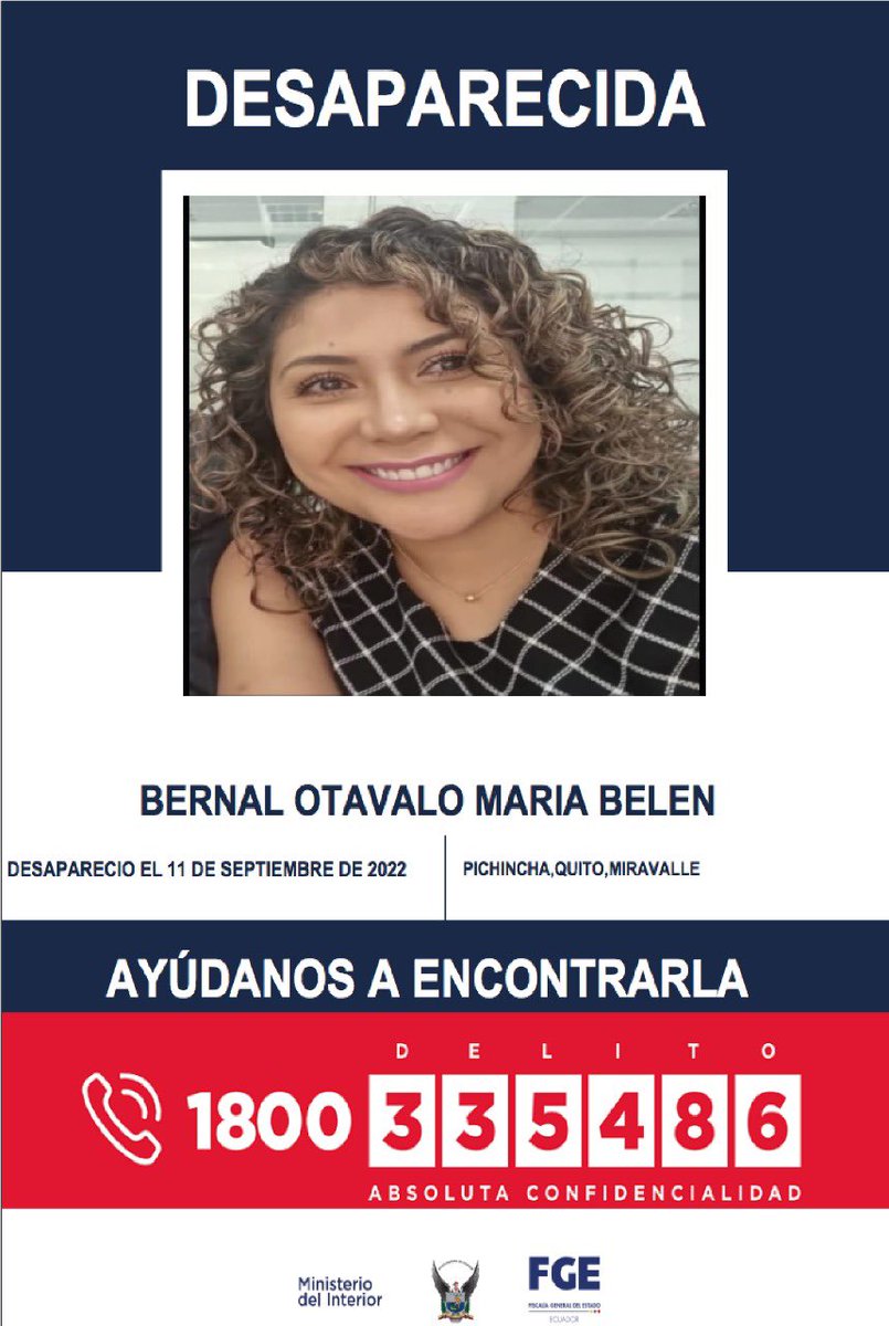 ExaFmEcuador's tweet photo. María Belen Bernal Otavalo, de 34 años, se encuentra desaparecida desde el 11 de septiembre del 2022. 

#Ecuador #Desaparecida #MariaBelenBernal https://t.co/GKGmDXwPvo