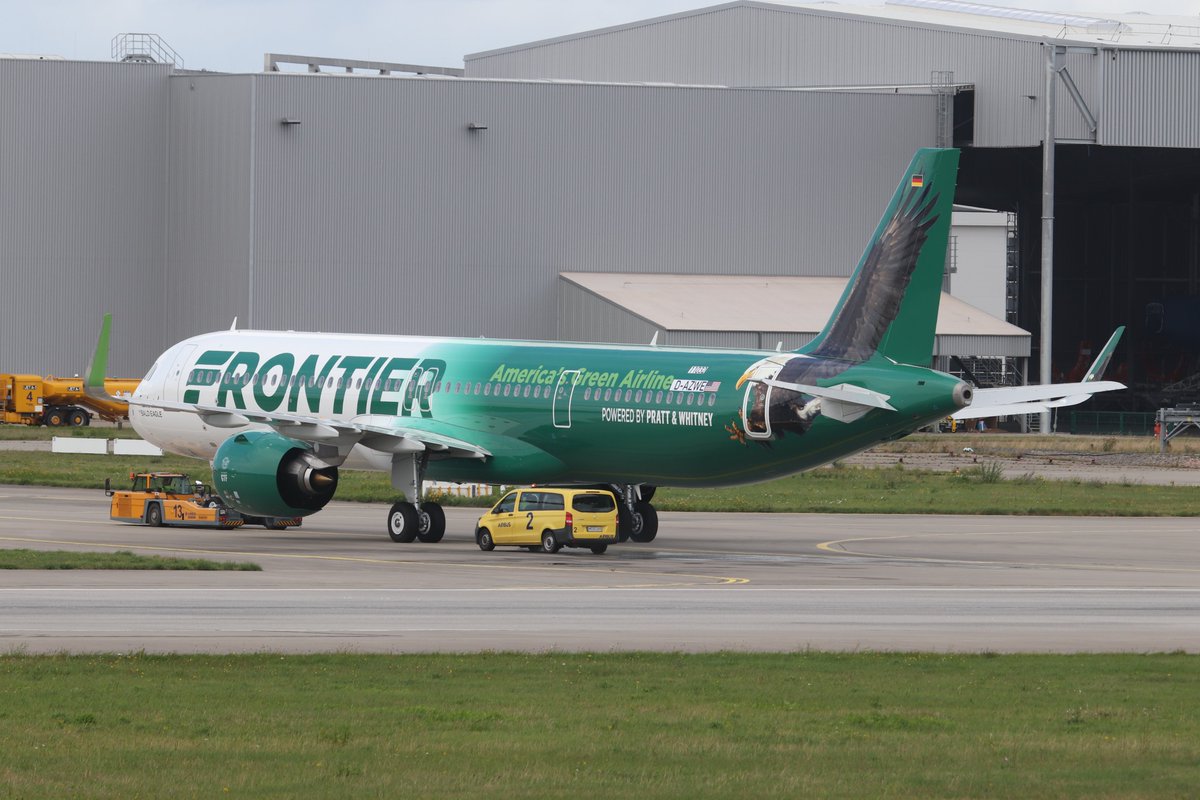 first #A321nx <a href="/FlyFrontier/">Frontier Airlines</a> Airlines N603FR  coming today from the paintshop with the new livery by #Airbus #Hamburg  #Frontier <a href="/ikarosairline/">月刊エアライン編集部</a> <a href="/loufrankel/">Lou frankel</a>  <a href="/airwaysmagazine/">Airways Magazine</a>

<a href="/FrontierCare/">Frontier Airlines</a>