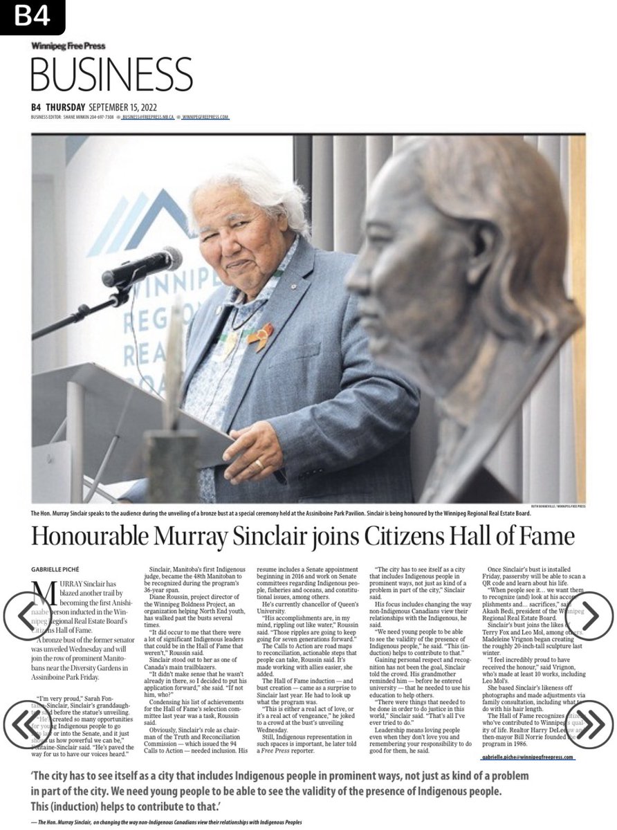 dianeroussin007's tweet image. .”His accomplishments are, in my mind, rippling out like water,” Roussin said. “Those ripples are going to keep going for seven generations forward.” @Sensincmurr @WinnipegNews @WpgRegionREB @Niigaanwewidam #Indigenous