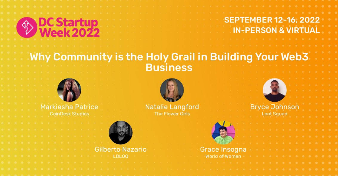 gilbert787's tweet photo. Today I’ll be moderating a web3 community focused panel for @DCstartupweek. 
Community is one, IF not the MOST important pillar of Web3.

What do @brycent @dissssgrace @NatLangford and Markeisha have to say about this? 
@worldofwomennft @FlowerGirlsNFT @CoinDesk #web3community https://t.co/38LCfIhpX0