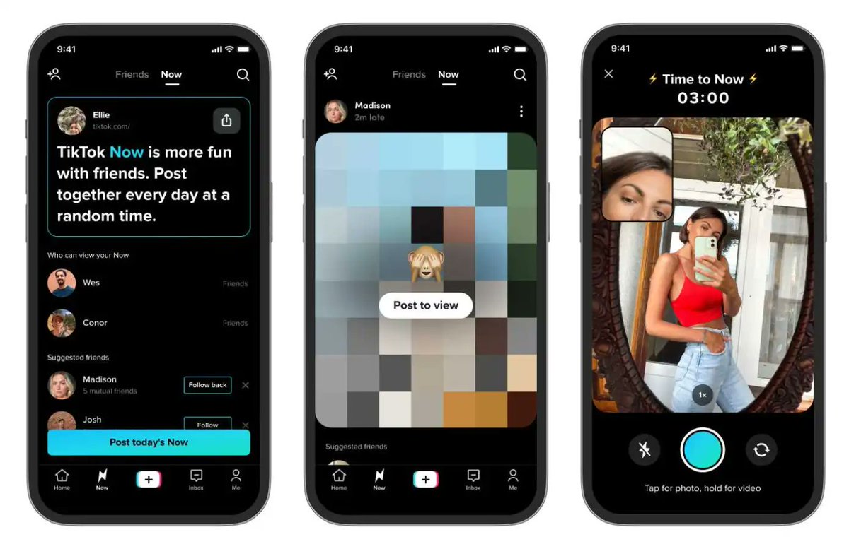 JoshConstine's tweet photo. TikTok launches its BeReal clone "TikTok Now"

You either die an innovator or live long enough to see yourself become the copycat. https://t.co/BB3FGwhYat