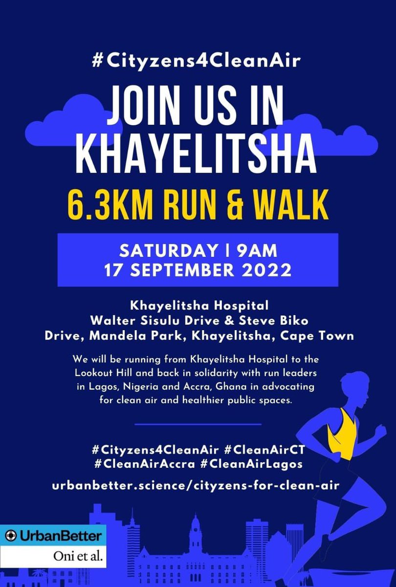 DrTolullah's tweet photo. This Saturday there are THREE clean air runs! #Lagos @UrbanBetter #Cityzens4CleanAir are running wt air quality sensors generating evidence for clean air &healthy public space advocacy. Plus solidarity runs in #CapeTown + #Accra. JOIN! #CleanAirLagos #CleanAirAccra #CleanAirCT ๐๐ฟโโ๏ธ https://t.co/iCFGDPZm7U