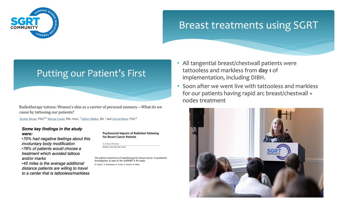 SGRT Community (@sgrtcommunity) on Twitter photo Lydia Kedziorek, Therapeutic Radiographer from <a href="/UHDBTrust/">University Hospitals of Derby and Burton NHS FT</a>, discusses the psyhosocial impact of radiotherapy tattoos on patients and shares why the clinic went tattoo & mark-free from day 1 of SGRT implementation for all tangential breast/chestwall patients.
#radonc #medphys Lydia Kedziorek, Therapeutic Radiographer from <a href="/UHDBTrust/">University Hospitals of Derby and Burton NHS FT</a>, discusses the psyhosocial impact of radiotherapy tattoos on patients and shares why the clinic went tattoo & mark-free from day 1 of SGRT implementation for all tangential breast/chestwall patients.
#radonc #medphys