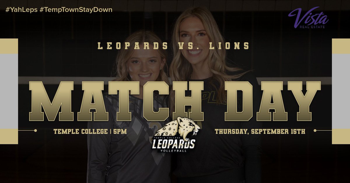 TempleC_VB's tweet photo. 🏠🐆💛🖤🐾PACK THE GYM! Leps at Home.
🏐North Central Texas College
 📅Thurs. Sept. 15th
🕕5pm
📍Temple, TX
📺https://t.co/3WdQL9oGec https://t.co/rLhovgWuPK