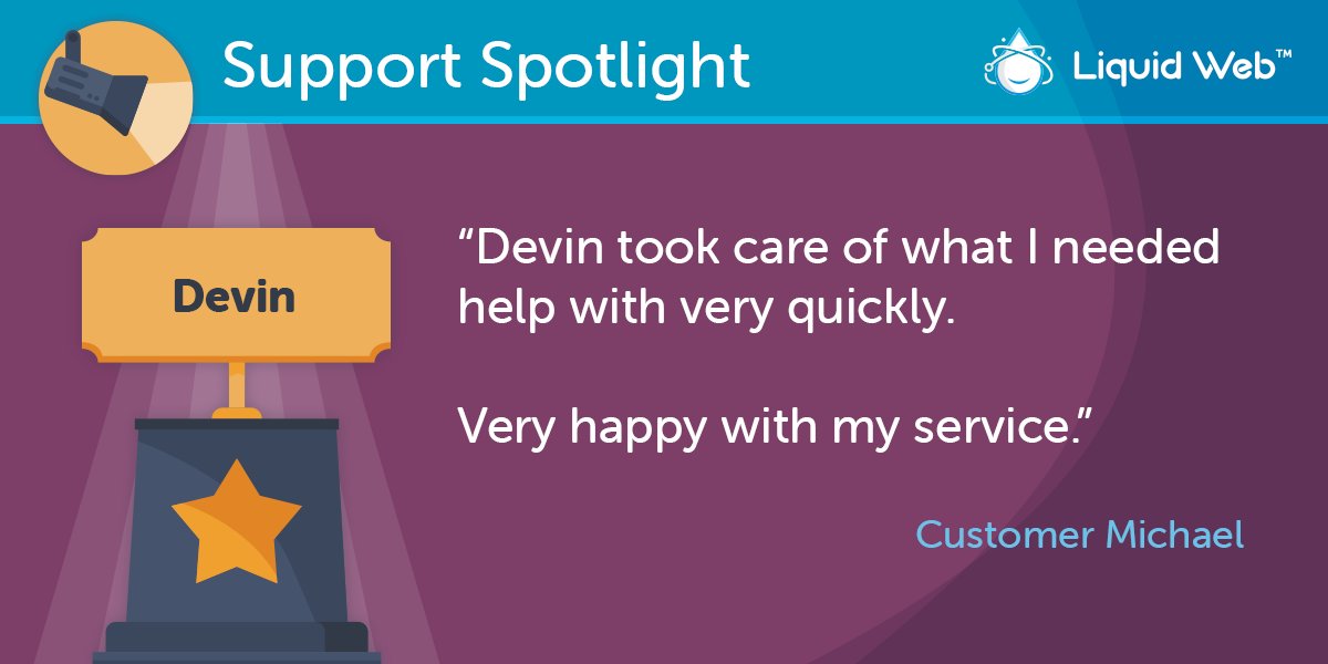 LiquidWeb's tweet image. Go Speed Racer, Devin!

#MostHelpfulHumansInHosting #MostHelpfulHumans #LiquidWebSupport #Support #SupportSpotlight