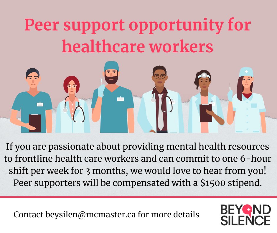 Atlas Institute for Veterans and Families (@atlasveteransca) on Twitter photo Are you a health care worker interested in providing peer support to your colleagues, and able to commit one 6-hour virtual shift per week Nov-Jan? Apply to <a href="/McMasterU/">McMaster University</a>'s peer support opportunity at beysilen@mcmaster.ca. Three days of online training and a $1500 stipend provided. Are you a health care worker interested in providing peer support to your colleagues, and able to commit one 6-hour virtual shift per week Nov-Jan? Apply to <a href="/McMasterU/">McMaster University</a>'s peer support opportunity at beysilen@mcmaster.ca. Three days of online training and a $1500 stipend provided.