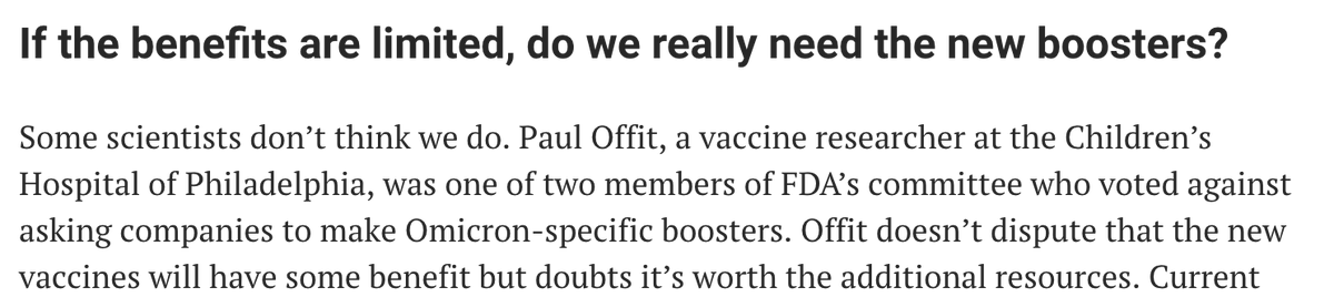 Here we go: If Offit truly cares about the cost versus benefit of a vax, why hasn't he done a cost-benefit analysis? Why does a journalist quote him without demanding numbers? Good science relies on quantification, not hunches and hand-wringing. science.org/content/articl…