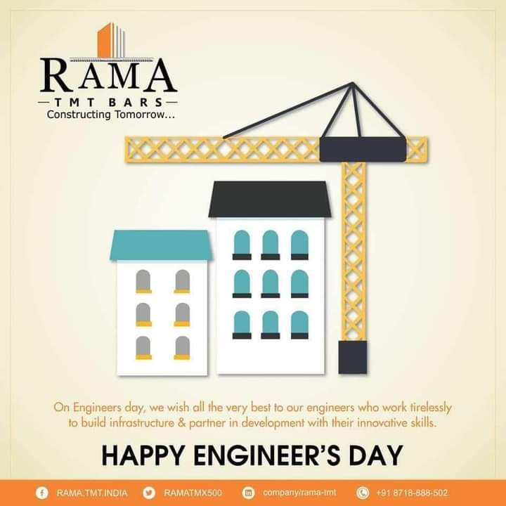RAMATMX500's tweet image. Happy Engineers Day to all the engineers/architects who continue to amaze us with new inventions and inspire us to live better lives.
#HappyEngineersDay 
#Rama TMT Rebar 
#Banyein Naya India