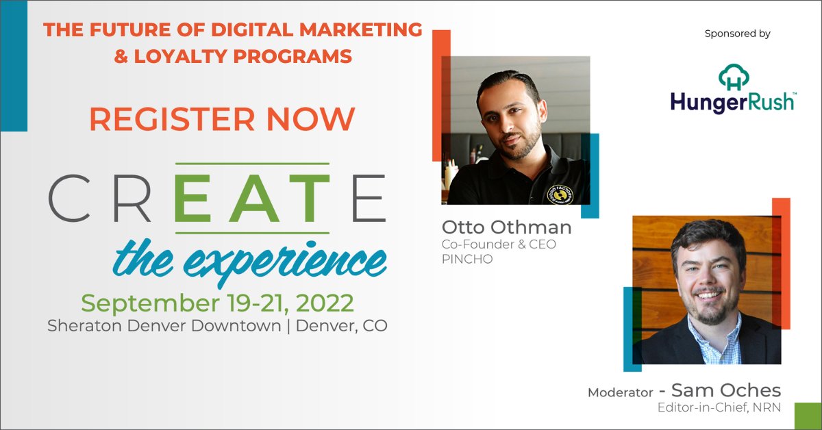 NRNonline's tweet image. We hope to see you next week at @WeCreateFood. Join us for our Ask the Experts session, sponsored by @HungerRushRMS featuring Otto Othman, Co-Founder &amp;amp; CEO of @PinchoFactory &amp;amp;  @NRNonline Sam Oches: ow.ly/8OaH50KKqgG  #CREATEtogether