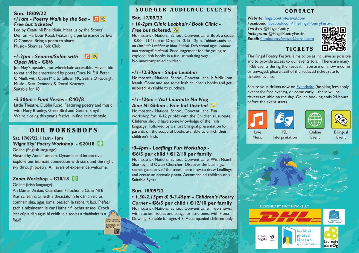 There are a number of events on this weekend with #IrishSignLanguage interpretation! 

1) Opening Verses - Tonight 8pm
2) Community Poets Invite - Tomorrow 5pm
3) Poems Signed Sealed Delivered - Sat 1pm
4) Family Poetry Fest - Sat 2pm

#ISLevent Details:
fingalpoetryfestival.com/?page_id=821#i…