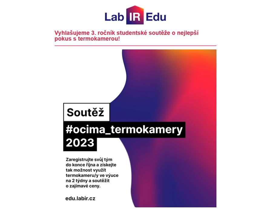 NTCresearchers's tweet photo. Hledáme inovátorské a badatelské týmy studentů a studentek, které přijdou s nápadem na využití termokamery, provedou experiment a svůj projekt kreativně odprezentují. Pravidla soutěže na https://t.co/lbP9XroA65 👀🔴👀#ocima_termokamery #LabIREdu https://t.co/YXE7dOnAmq