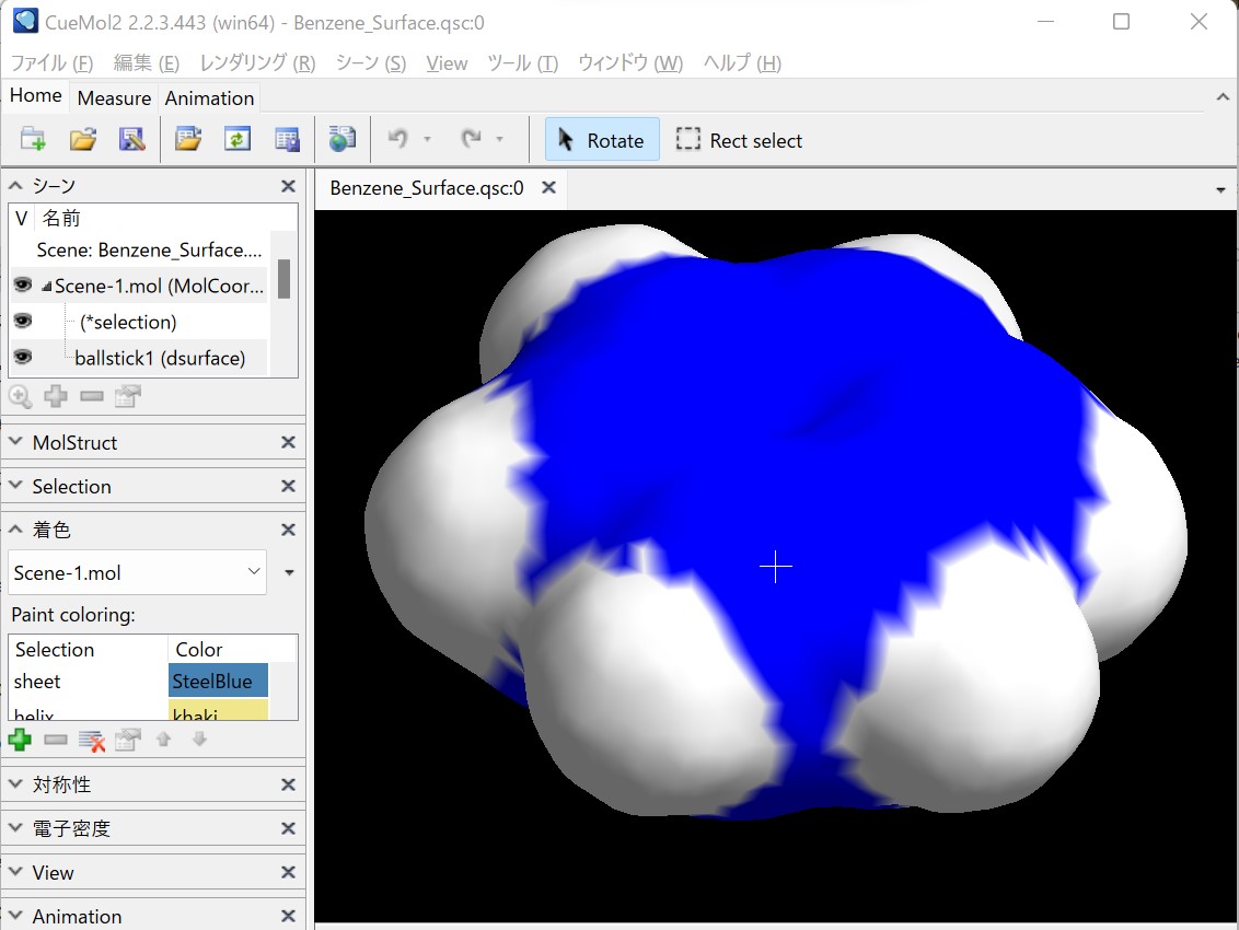 TuChFi22's tweet photo. ベンゼンをCueMolからメタセコ4へ取り込み。Surfaceの面に対する材質として変換されるので「テクスチャ立体化」で頂点カラーへ。サイズも変化するので、あくまでイメージCGとなります。
#Metasequoia #3DCG #科学イラスト #Science_illustration #cuemol #Benzene #分子モデル https://t.co/wduqffKq8T
