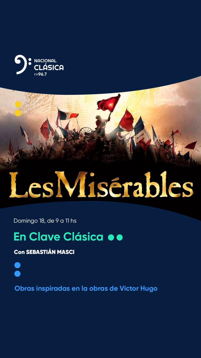 Este Domingo 18 de Septiembre te espero desde las 9 hs para disfrutar una programa dedicado a obras inspiradas en la creacion del genial escritor francés Víctor Hugo. 
Además estaremos sorteando el flamante CD de Francisco Varela al frente de la orquesta de Lviv de Ucrania.
