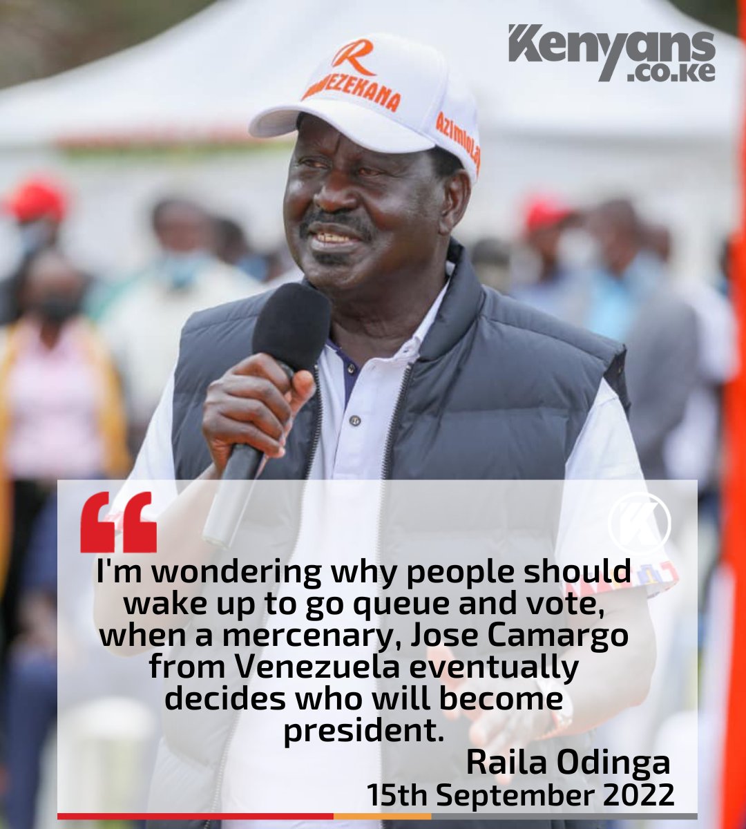 PeterKAmunga's tweet photo. Baba Raila Odinga is back in the country and breathingFIRE: : "Why should people wake up to go queue and vote when Jose Camargo decides who will become president? We will also not allow the judiciary to become a dictator in this country. WAPI LIKES za baba Raila Amollo Odinga? https://t.co/V9nrgNCAXt