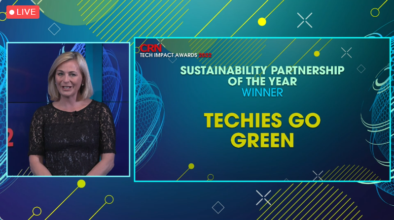 TechiesGoGreen's tweet photo. We're delighted to be awarded Sustainability Partnership of the Year in the CRN Tech Impact Awards 🌍💚🎉 @CRN_UK #crnuk #sustainability #gogreen #techiesgogreen #crntechimpactawards #crntechimpact #techimpactawards https://t.co/MU0qTiMqWC