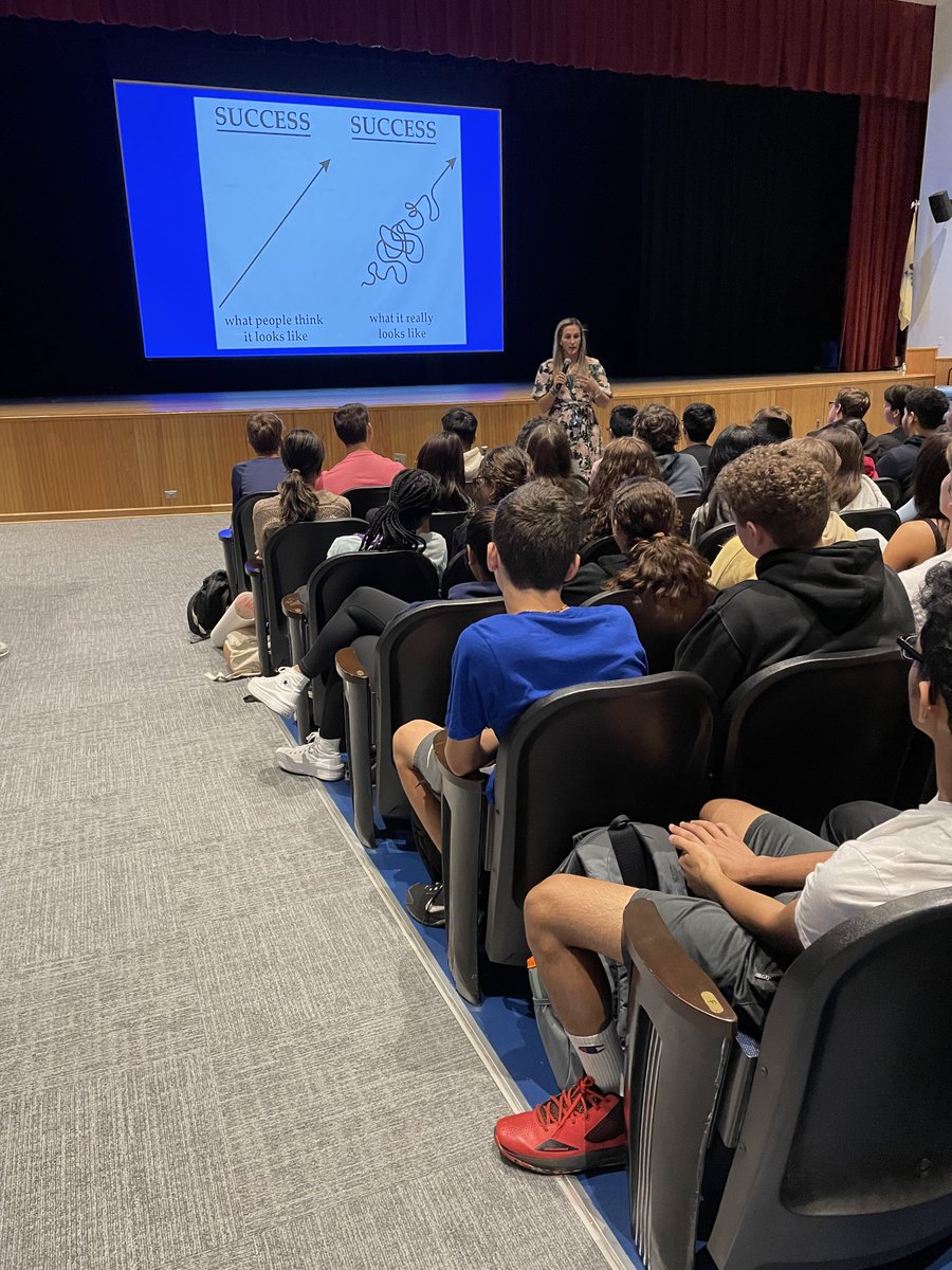 Vice Principal, Ms. Angione yesterday at our Sophomore Class Meeting. Success is falling nine times and getting up ten! ✔️