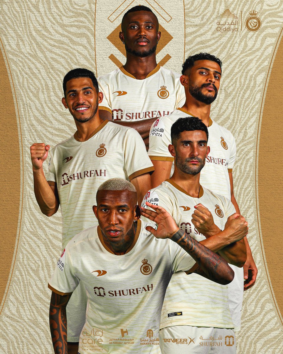 shurfahksa's tweet photo. بأصالة عانقت الذهب،
ومن وحي تراثنا المحلي يظهر #العالمي

نبارك لشريك #شرفة @AlNassrFC تدشين الطقمين الثالث والرابع. https://t.co/b7kXNymVUz