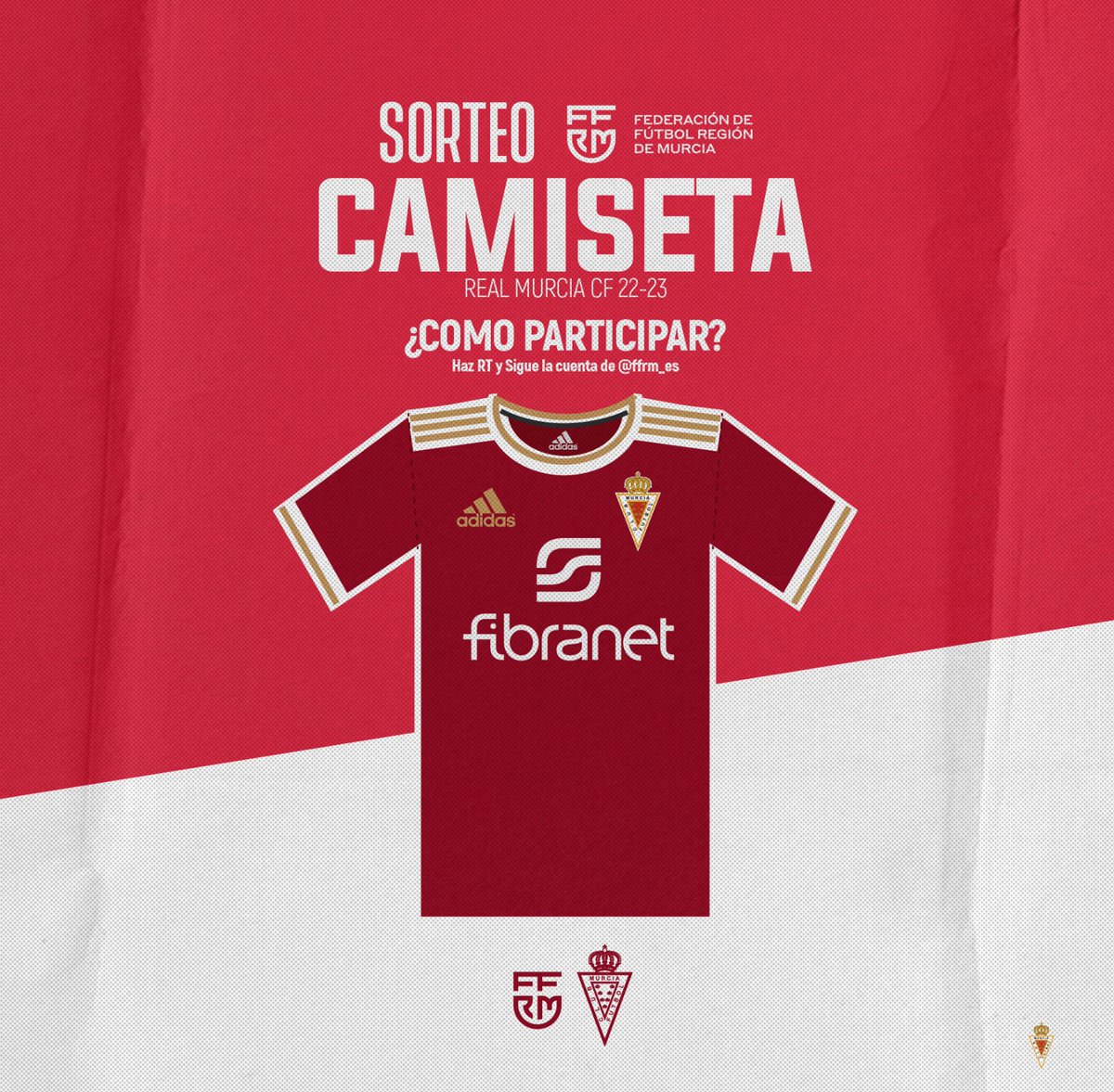 #Sorteo | Participa y podrás conseguir una camiseta oficial del primer equipo <a href="/realmurciacfsad/">Real Murcia CF</a> 
- ¿Cómo? Haz RT y sigue la cuenta de la <a href="/ffrm_es/">FFRM</a>
- ¿Hasta cuándo? hasta el próximo domingo 18/09, fecha que se comunicará el ganador🤞