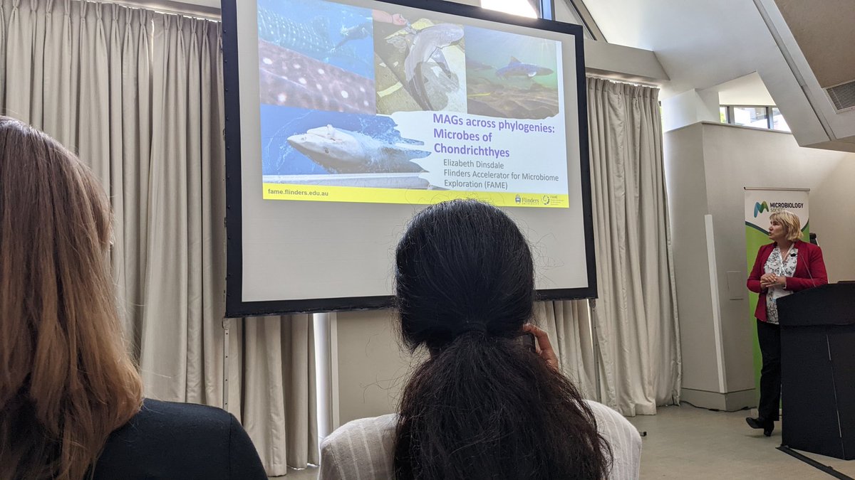 linsalrob's tweet photo. Liz Dinsdale from @flinders presenting MAGs from Chondrichthyes (that's sharks &amp; rays)

#GenomesMicrobiome22 https://t.co/O0Nkn5CDWT