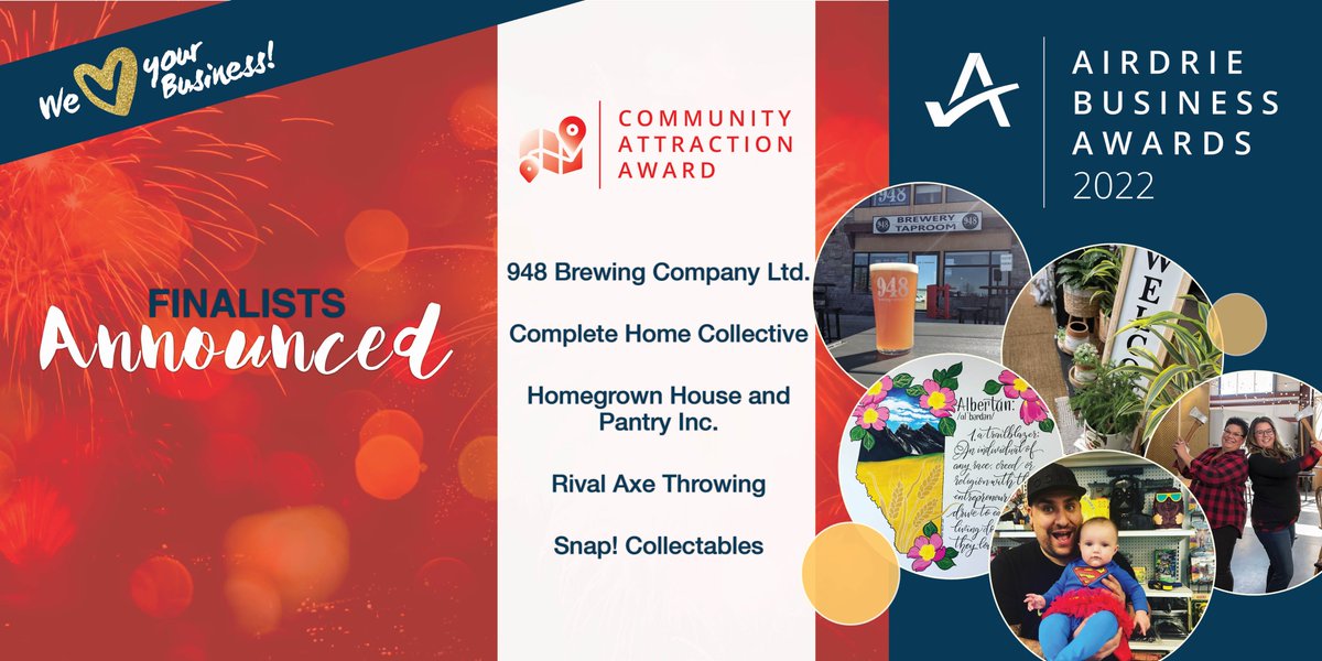 airdriechamber's tweet photo. Introducing the new 𝐂𝐨𝐦𝐦𝐮𝐧𝐢𝐭𝐲 𝐀𝐭𝐭𝐫𝐚𝐜𝐭𝐢𝐨𝐧 𝐀𝐰𝐚𝐫𝐝 Finalists!

✅𝐕𝐎𝐓𝐄 𝐓𝐎𝐃𝐀𝐘 for one of these amazing finalists at https://t.co/7ntS211Z5K

🎟 𝐓𝐈𝐂𝐊𝐄𝐓𝐒 👉 https://t.co/2vWZsIu47h

#airdriebusinessawards #loveyourbiz #ABA2022 #communityattraction https://t.co/EmJLejpKAe