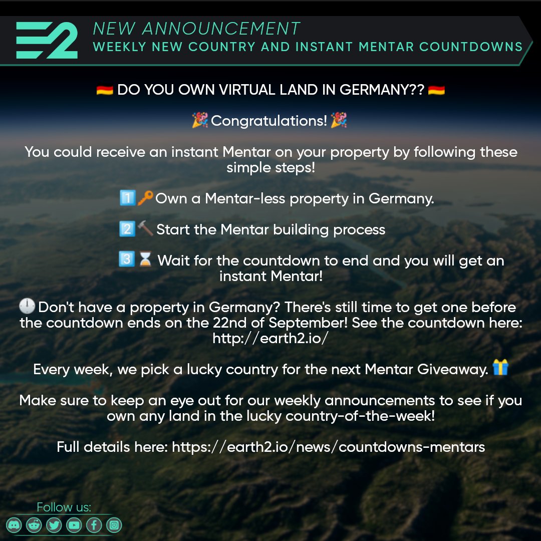 Do you own virtual land in Germany? Read our attached announcement to find out more!

earth2.io/news/countdown…

earth2.io