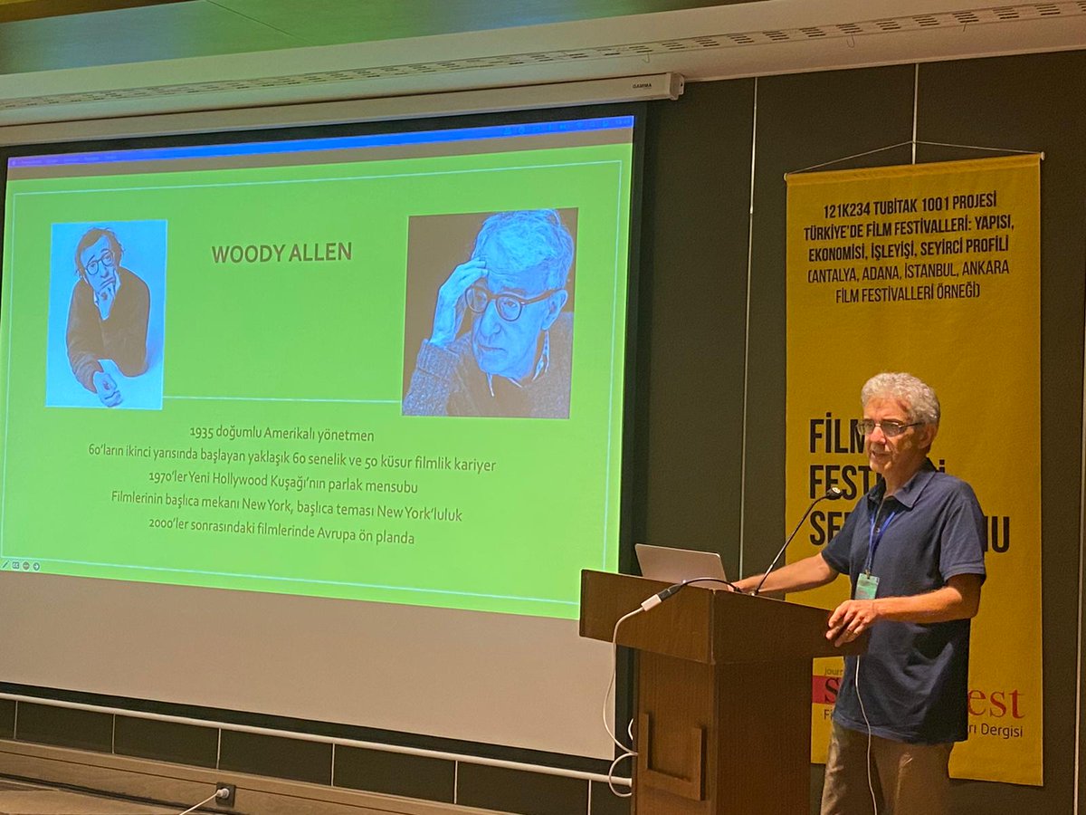filmfestivalsym's tweet photo. Kocaeli Üniversitesi'nden Cem Pekman, "Woody Allen'in Vizöründen Festival: Rifkin'in Festivali" başlıklı sunumunu gerçekleştiriyor. @altinkozaff @screenfestjrnl #filmfestivalsymposium2022 #symposium2022 #screenfest https://t.co/ots7lHJuP4