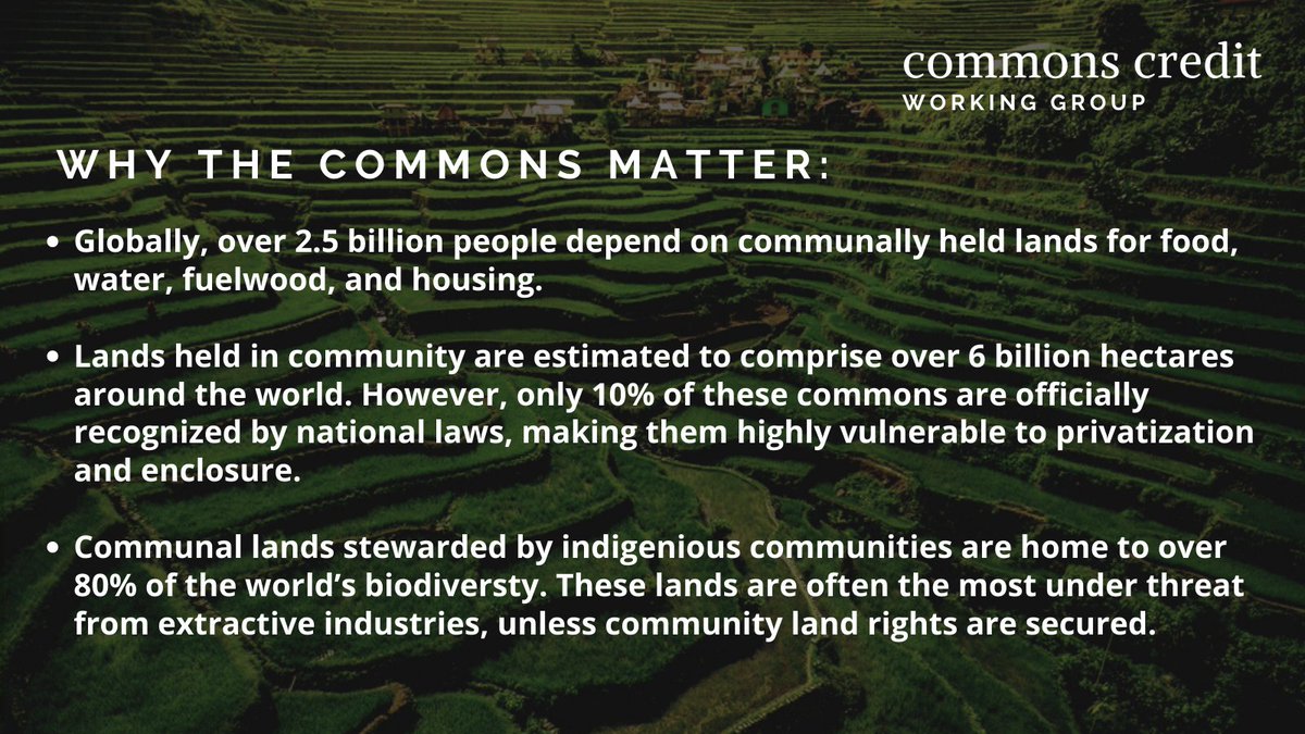 Why do the commons matter?

Why should we fight to secure community land rights around the globe? 🧵

Commons Credit Working Group #GR15 -> gitcoin.co/grants/7225/co…