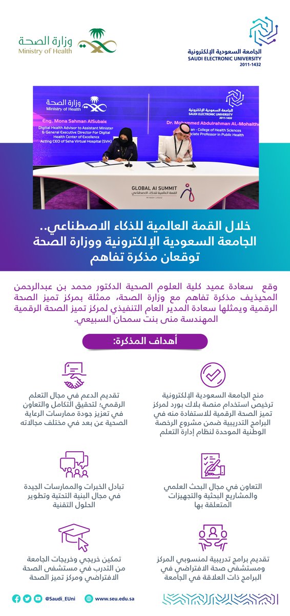 📃خلال القمة العالمية للذكاء الاصطناعي.. #الجامعة_السعودية_الإلكترونية ووزارة الصحة توقعان مذكرة تفاهم

#رواد_تعليم_المستقبل 
#SEU_2025