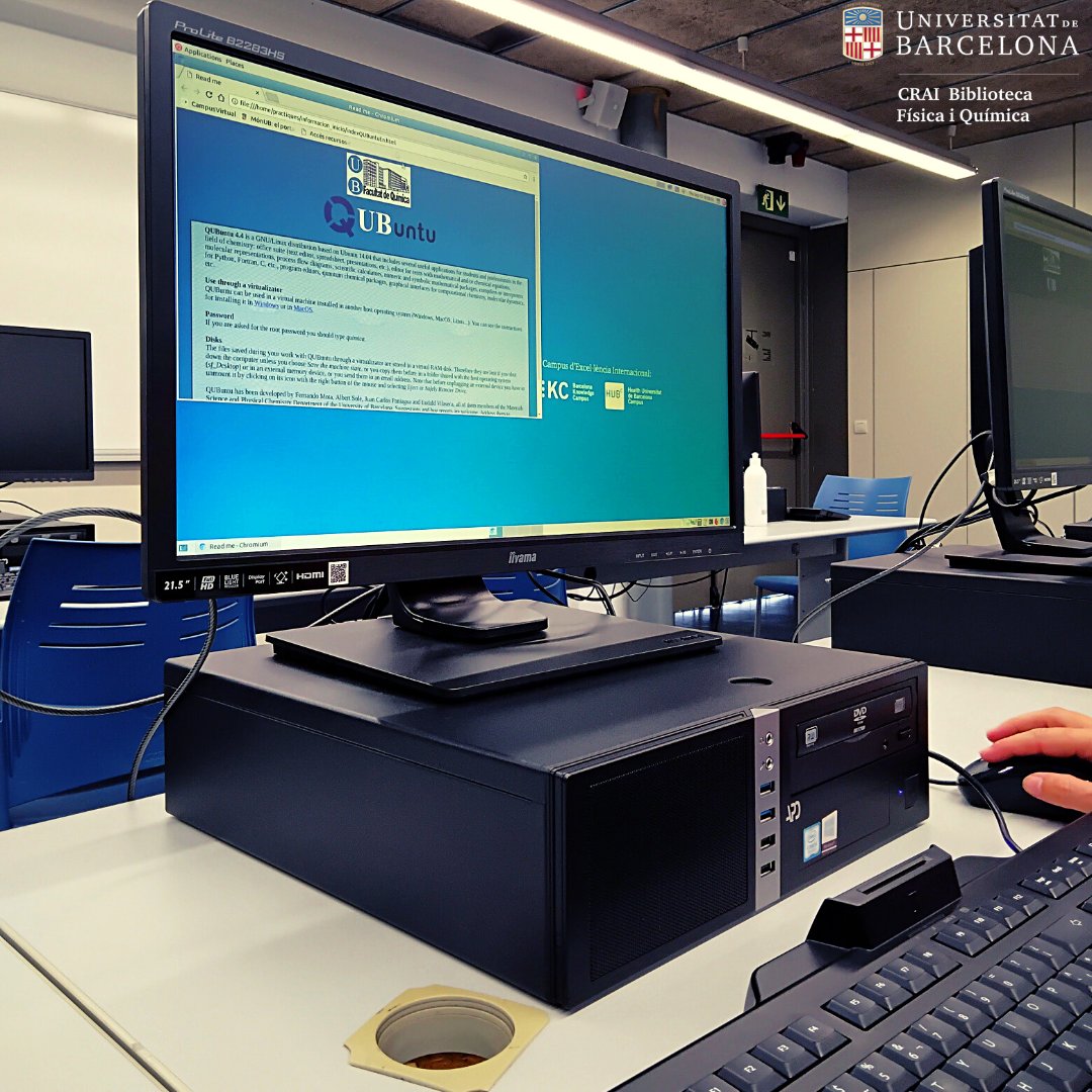 #EstudiantsUB de @QuimicaUB |📢Atenció!!

🖥️Disponible a l'aula d'ordinadors del #CRAIFísicaiQuímica QUBuntu, sistema operatiu GNU / Linux basada en @Ubuntu.

#QUBuntu #Química #CRAIUB #recursos #equipaments