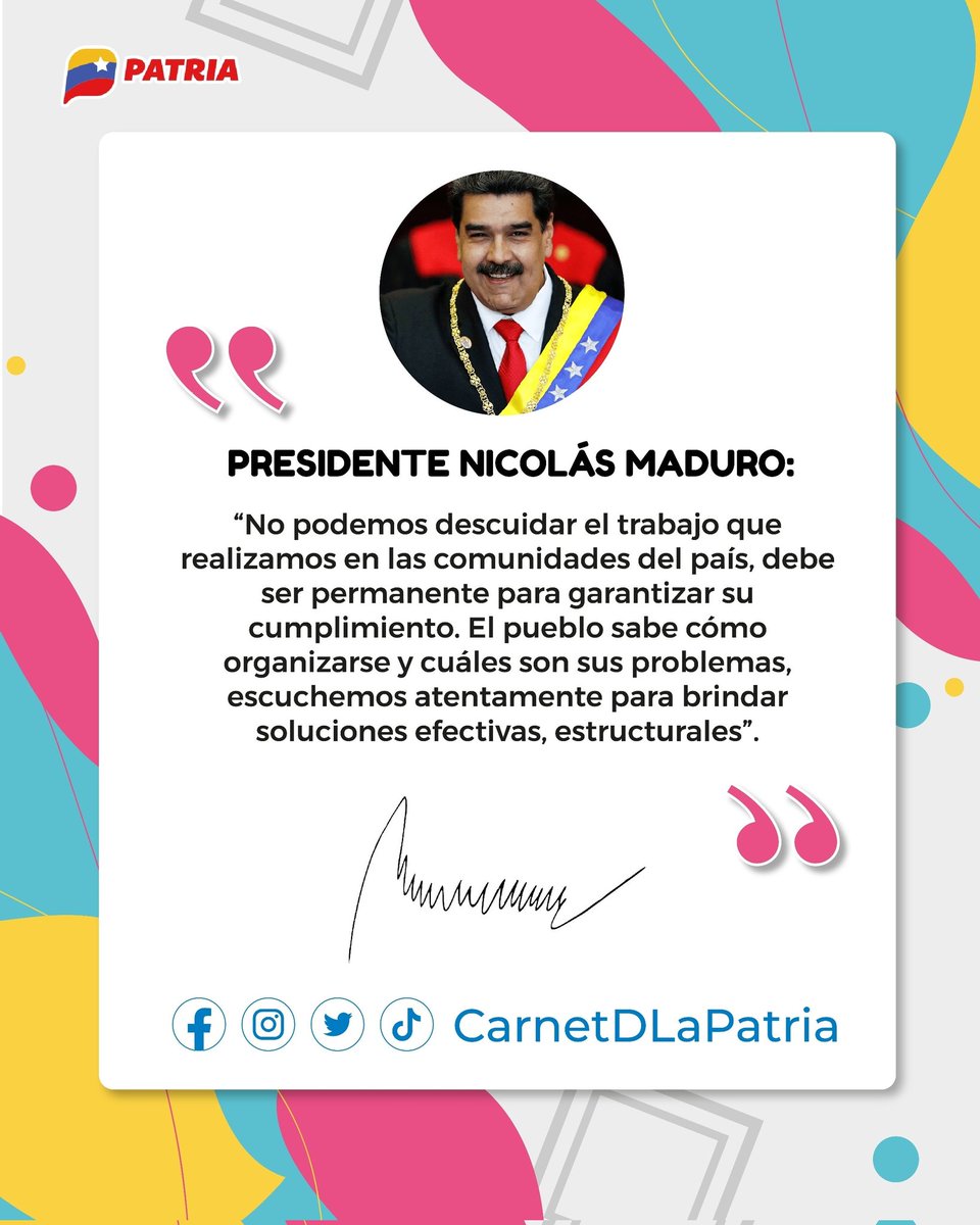 #AsíLoDijo Nuestro Pdte. <a href="/NicolasMaduro/">Nicolás Maduro</a> ..."No podemos descuidar el trabajo que realizamos en las comunidades del país, debe ser permanente para garantizar su cumplimiento"...
¡Vamos con todo! A través del 1x10 del Buen Gobierno y la VenApp.

#ExpoFeriaIránVenezuela2022 #15Sep