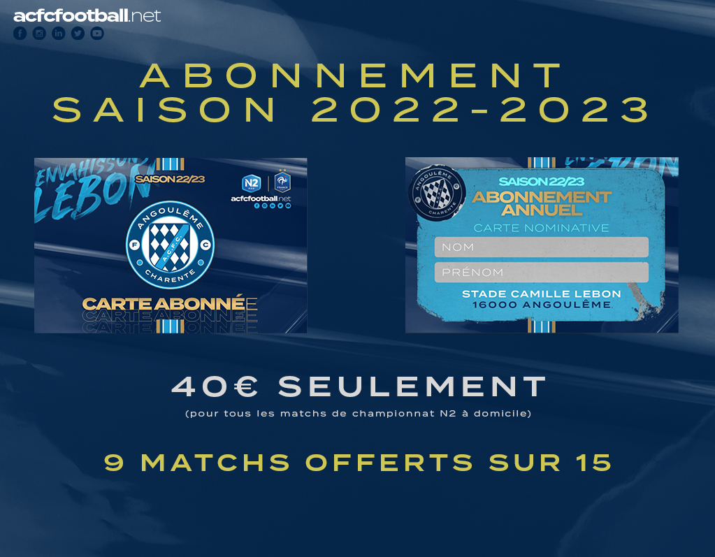 😍La carte abonnée est encore disponible !! 🏃Venez vite la récupérer afin de pouvoir venir voir tous les matchs à domicile à un tarif très avantageux #EnvahissonsLebon #National2 #Saison20222023 #ACFC 🔵⚪️