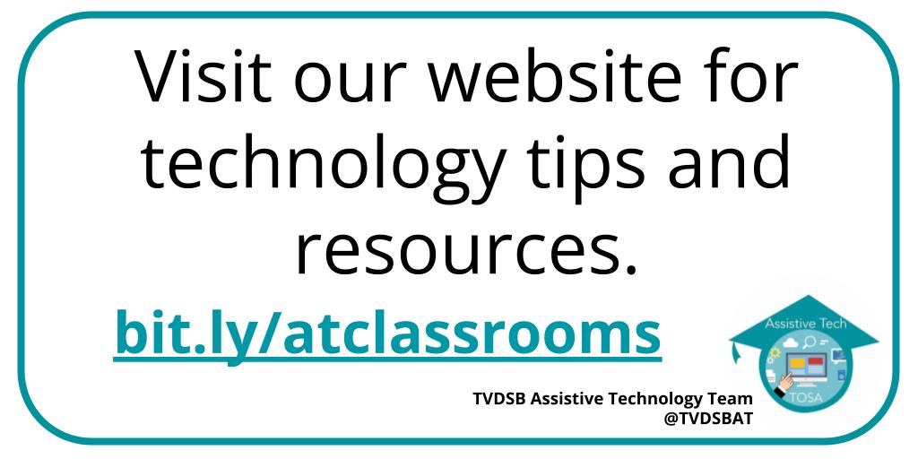 Are you supporting students who use SEA technology in class? Check out our website to find videos and support materials for the tools and extensions we use with students in #TVDSB #GoodForAllTech @RAndrewCanham

bit.ly/atclassrooms