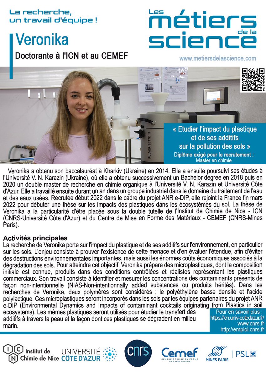 CNRS_COTEDAZUR's tweet photo. #VisagesdelaScience La délégation Côte d’Azur @CNRS vous propose la lecture de portraits de scientifiques & personnels des laboratoires azuréens. Découvrez le portrait de @nika_khodyrieva doctorante à @NiceChemistry @INC_CNRS @Univ_CotedAzur & au #CEMEF @INSIS_CNRS @Mines_Paris https://t.co/WpFCPVSZVm
