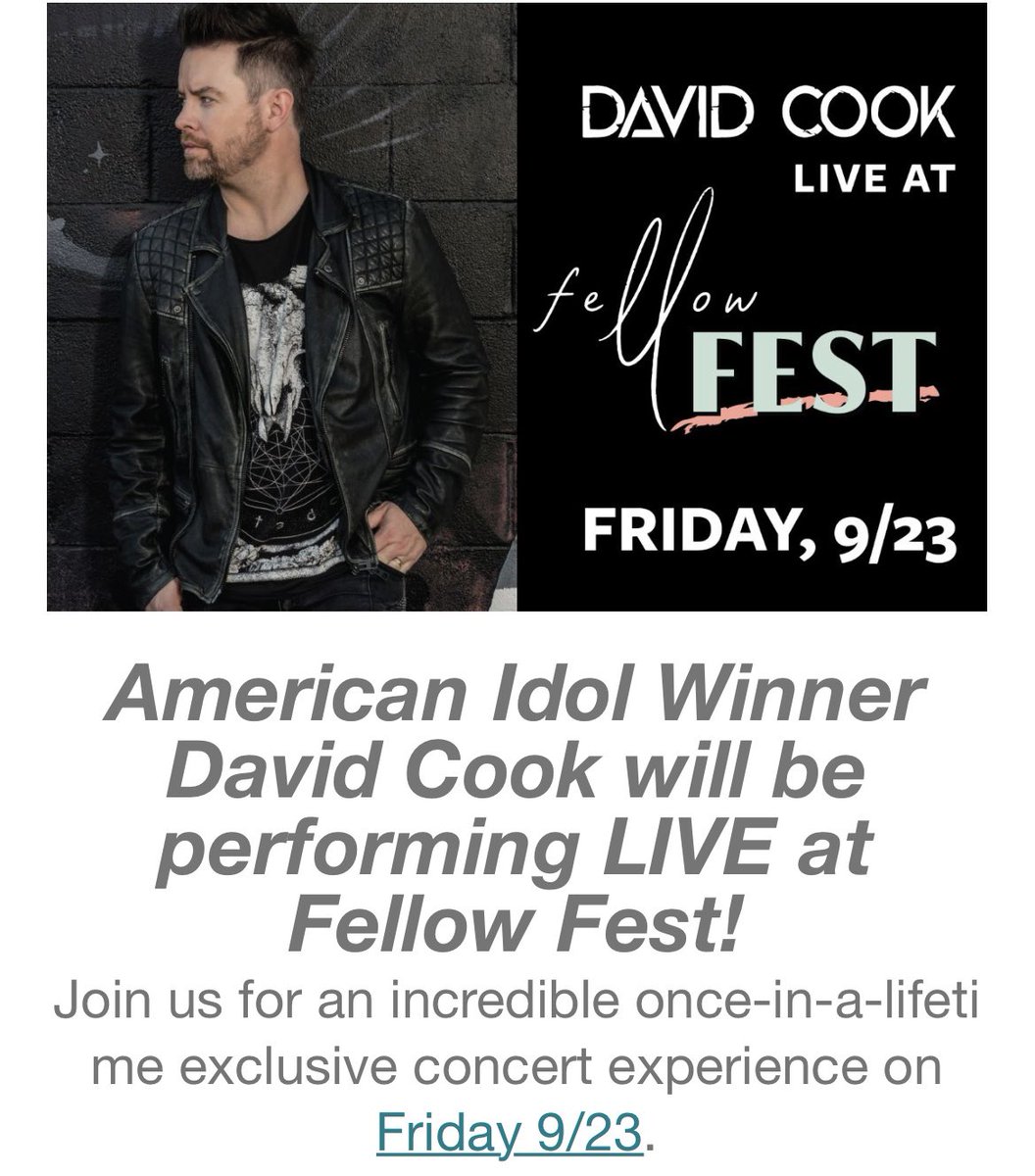 88olpgirl's tweet photo. Nice email reminder for one of the fall tour dates! #FellowFest Grab your tickets👉https://t.co/8Ch4nokUnj
@thedavidcook #LIVEmusic #altrockindieartist https://t.co/Z5q6oW8AMw